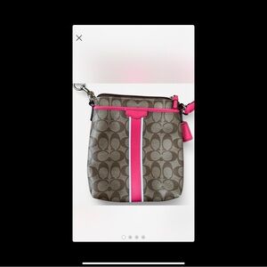 Coach Brown and  Pink Crossbody Bag with Striped Design EUC